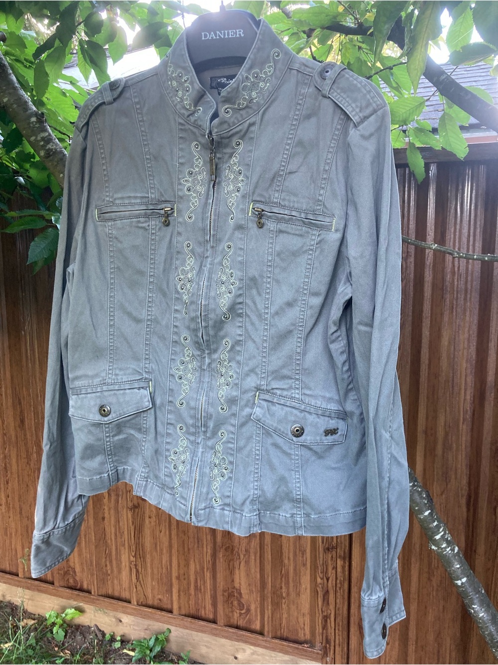 Women's Light Army Green Embroidered Utility Jacket